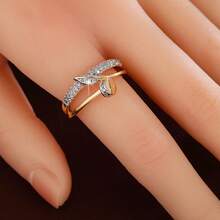 1pc Refreshing Geometric Leaf Design Cubic Zirconia Women Ring - Multicolor - View 7