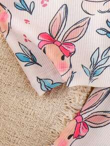 2pcs Baby Girls Cute Rabbit Graphic Round Neck Top And Casual Pants Set, Summer - Pink - View 7