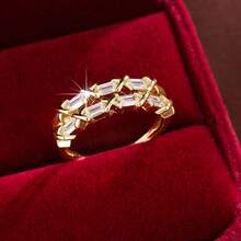 时尚几何交叉双排设计立方氧化锆女士戒指，休闲礼物 - 彩色 - 查看 3