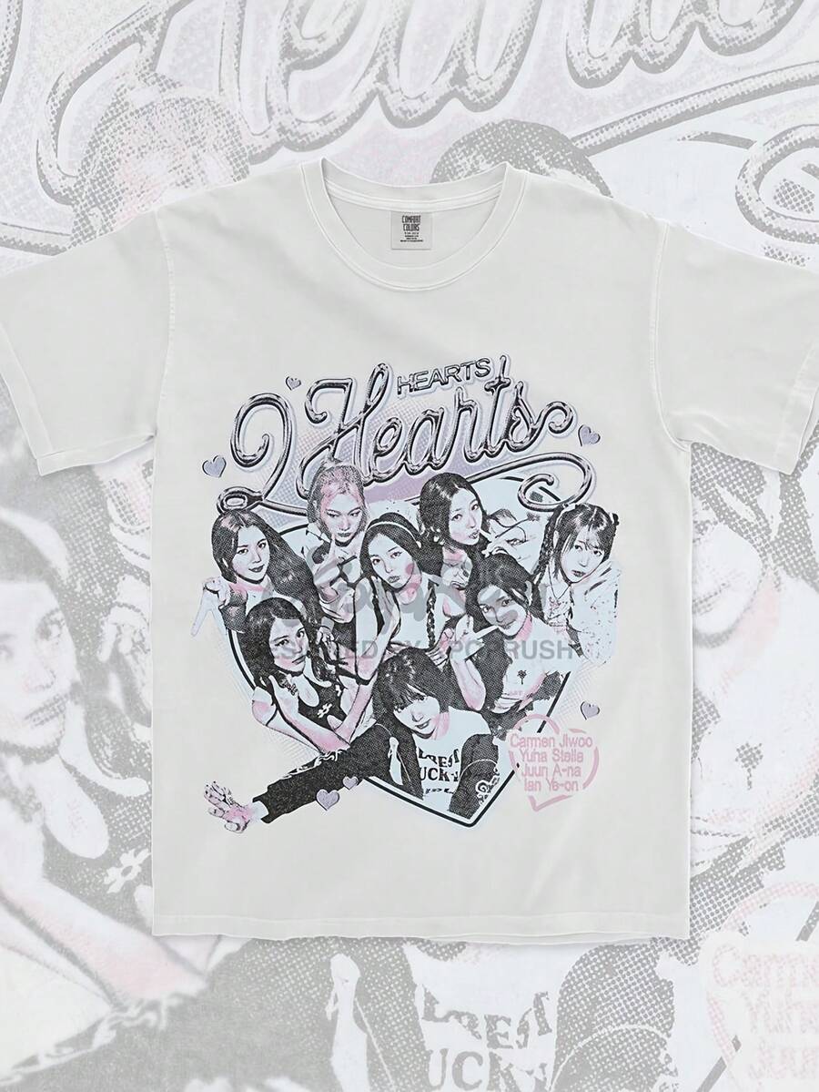 Hearts2Hearts T Shirt S2U Merch Focus The Chase Kpop Fan Gift Carmen Jiwoo Yuha Stella Juun Ana Ian Yeon - 白色 - 查看 1