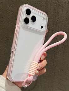 1pc INS High Transparency 2-In-1 + Pink Lanyard, Fashionable Anti-Drop Phone Protective Case, Compatible With IPhone 11 12 13 14 15 16 17 Series, Suitable As Gifts For Family, Friends, Various Holidays - Pink - View 2