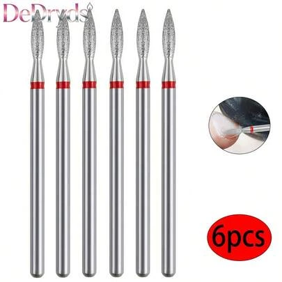 Professional 6pcs Flame Nail Drill Bits Set Cuticle Cleaner 3/32'' Electric Nail File Machine Bits For Dead Skin Removal Nail Preparation Nail Tech Accessories