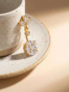 镀金弯杆肚脐环，医用不锈钢镶嵌闪亮锆石花朵，女士穿刺饰品，日常佩戴及节日礼物 - 彩色 - 查看 4