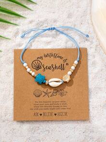 1 Pc Bohemian Chic Style Cowrie Shell Anklet For Women, Handwoven Starfish Seashell Anklets Set, Boho Chic Style Beach Wear Foot Jewelry - Multicolor - View 9