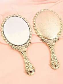 1pc Vintage Pattern Mirror, Large Makeup Mirror, Suitable For Home, Bedroom, Office, Handheld Mirror, Portable Dressing Mirror - Multicolor - View 8
