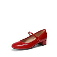 Women's Mary Jane Chunky Low Heels Comfortable Slip On Dress Shoes Closed Round Toe Casual Versatile Work Pumps Flats Shoes - 紅色 - 查看 7