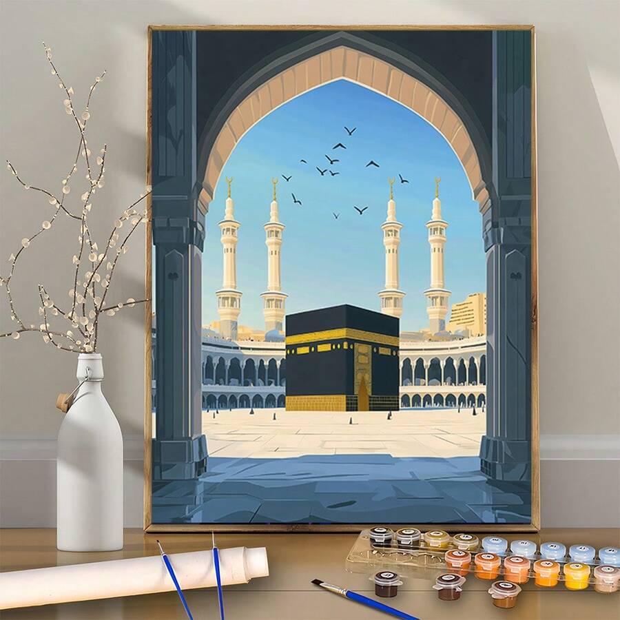 40X50cm Frame Not Included,1set Muslim - Sacred Arch Window: The Faith Realm Of The And Birds - Islamic - Suitable For Beginners Digital Painting Kit,Includes: Pigments, Paintbrushes, Hooks, Non-Marking Nails, Sample Diagrams