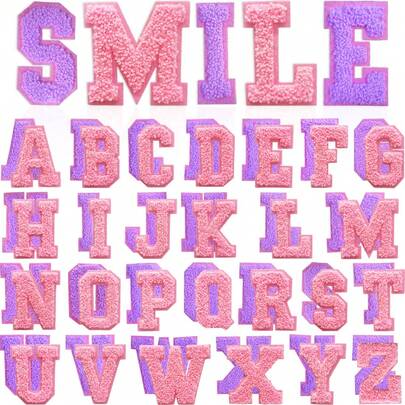 1/26pcs Chenille Letter A-Z Embroidery Patches, Pink & Purple Series, Iron-On/Sew-On Applique Repair Patches For Clothing, Ideal Decorative Accessories For Clothes, Bags, Shoes, Hats & More