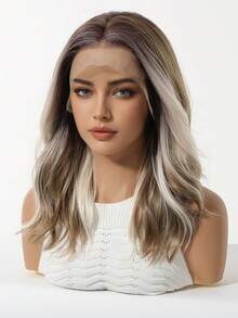 16-Inch Long Black Hair With Soft Waves Layered Wig Synthetic Natural Looking Wigs Lace Front Wigs 13*4 Hand Woven Lace Chemical Fiber Hair Daily Daily Imported Silk Party Wedding Music Festival Halloween Gift - Multicolor - View 3