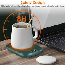 Electric Coffee Cup Heater, Automatic Desktop Shut-Off, USB Port, Tea Cup, Milk/Beverage Cup, 3 Temperature Settings. - Green - View 6