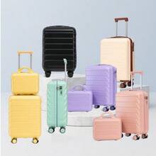 14"/19" 2-Piece ABS Spinner Suitcase Set With Combination Lock & 14" Cosmetic Bag - 黃色 - 查看 3