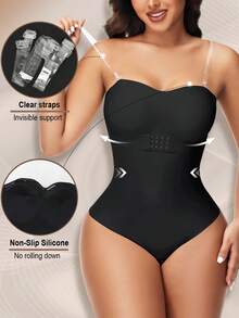 Women Sexy Removable Strap Body Shaper S-4XL Padded Bra Front Closure Hipster Bodysuit Tummy Control Shapewear Thong,Push Up Tube Tops Strapless Shapewear Bodysuit For Women With Built-In Bra Front Closure Bra Thong Underwear Invisible For Wedding Dresses - 黑色 - 查看 6