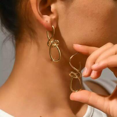 一对优雅金色结饰耳环 - 手工锌合金首饰，适合休闲或派对佩戴，日常配饰 | 独特设计 | 手工耳环