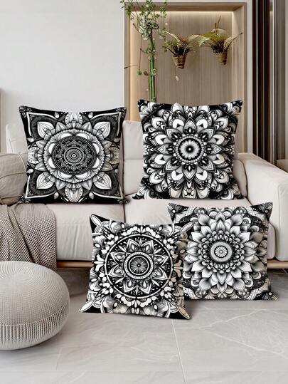 4 件套极简波西米亚几何抽象印花抱枕套，适用于各种房间靠垫 - 房间装饰 - 卧室装饰 - 节日装饰 - 派对装饰 - （不含枕芯） - （无刺绣） - （多种尺寸） - （单面印花）