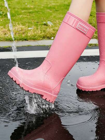 Botas de lluvia altas | Tallas para adultos de mujer, hasta la rodilla, antideslizantes, de moda para exteriores, zapatos de goma, botas impermeables, forro, unicolor, adecuadas para todas las estaciones, parte superior de EVA, forro y plantilla de tela, cómodas, botas de lluvia para primavera/verano