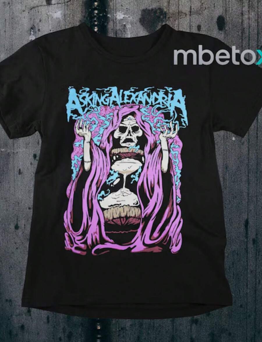 Asking Alexandria T-Shirt _ Skull Graphic Metalcore Tee - màu đen - Xem 1