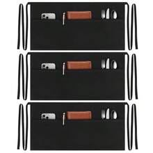 3 Pack Server Aprons With 3 Pockets Water Oil Stain Resistant Waitress Waiter Apron Black Waist Aprons Bistro Apron For Women Men 24 X 12 Inch - -black3 3 Pack- - View 1