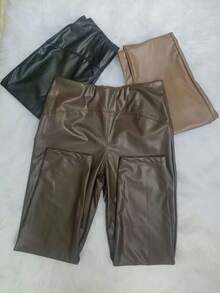 Imported Faux Leather Leggings - 咖啡棕 - 查看 2