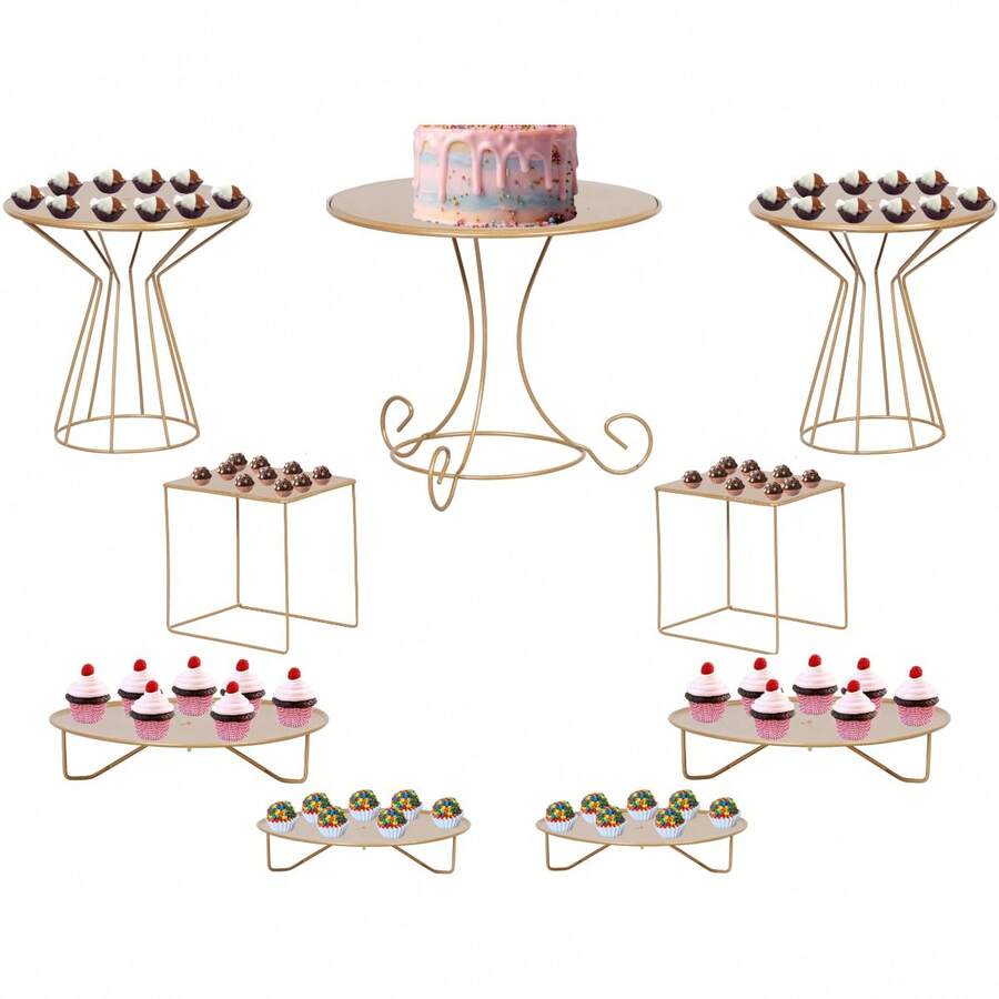 Party Tray Kit, 9 Pieces, Gold Cake Stand, Luxury Vase - Gold - View 1