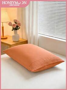 1件装优雅舒适奢华超柔软枕套，不含枕芯，刺绣饰边，超细纤维面料，抗皱防缩，是居家及高档酒店的理想之选，多种颜色可选，可机洗，通过Oeko-Tex认证，橙色 - 橘色 - 查看 2