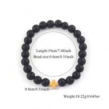 1pc New Classic Golden Stainless Steel Cross Initial Matte Stone Beaded Bracelet For Men - Black - View 2