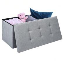 Ottoman Storage Bench With Lid | Foldable Multifunctional Footrest Stool, Toy Chest & Long Shoe Bench For Living Room, Bedroom & Apartment - Grey - View 3