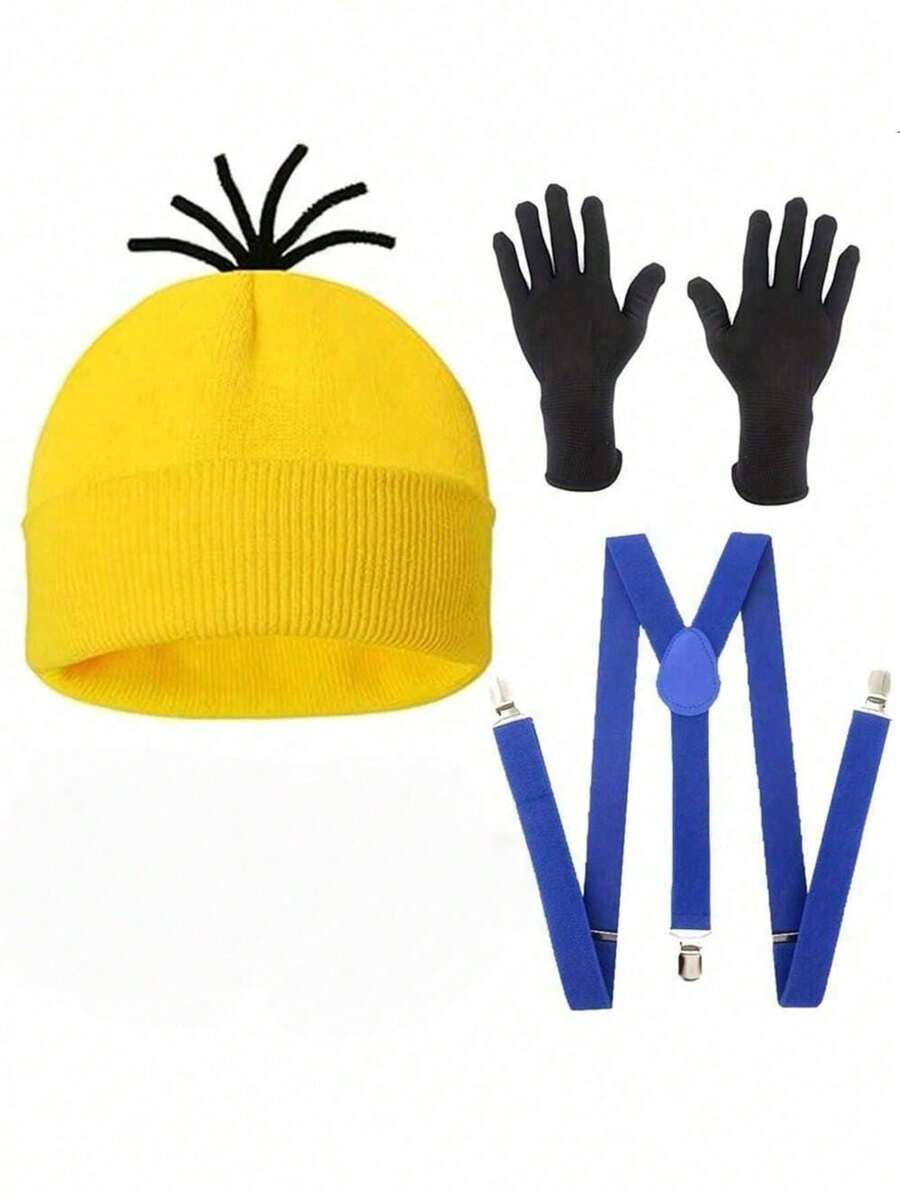 一套趣味黄色帽子、手套和背带套装 - 非常适合万圣节、圣诞节、角色扮演派对和主题活动 - 彩色 - 查看 1