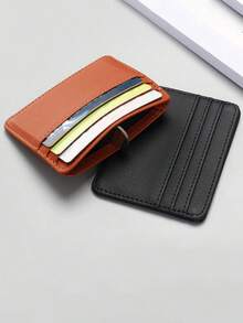 1 pieza Estuche de tarjetas de varios colores de 4 ranuras, bolsa de almacenamiento compacta para tarjetas, estuche de tarjetas de PU de unicolor - Multicolor - Ver 5