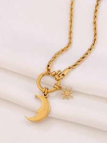 1件装不锈钢日月吊坠项链 时尚18K镀金饰品项链 女士防水首饰 - 項鍊 - 查看 7