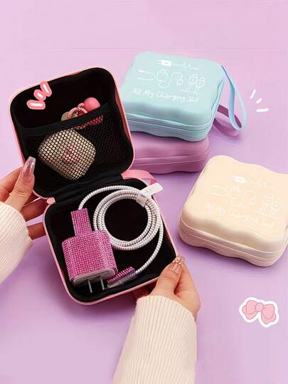 Portable Square Digital Accessories Storage Bag, Suitable For CCD Camera Charger, Earphones, Cards, Data Cables, Etc. Cute Cartoon Pattern, Digital Camera Accessory Storage Box, Travel Data Cable + USB Cable Storage Bag, Multi-Functional Digital Organizer Pouch, Small Storage Bag, Suitable For Daily Commute, Travel, Work, Dorm Storage, Valentine's Day Gift, Back To School Gift Charger Case Packing Cubes For Women For Men Charger Bag Travel Essential Travel Essentials Cruise Essentials Wacation Essentials Holiday Essentials Travel Stuff