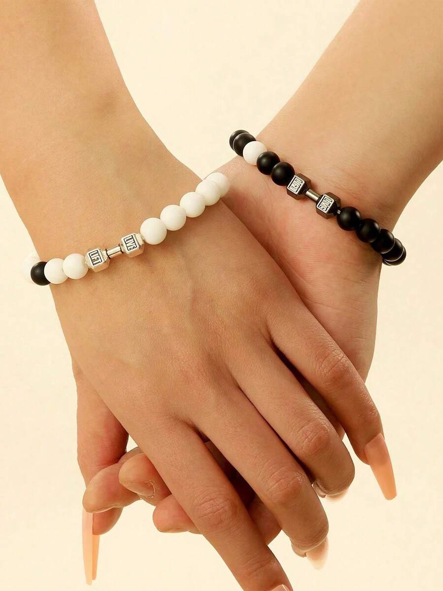 一套发光磁吸情侣手链，黑白撞色珠子手链，发光心形磁吸手链，小众设计情侣饰品 - 情侶手鍊 - 查看 1