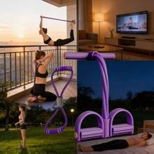 2 Pieces Multifunctional Resistance Training Strap, 6-Tube Elastic Yoga Pedal Puller Resistance Band, Sit Up Exercise Equipment, For Abdomen/Waist/Arm/Leg Stretching Slimming Training - Violet Purple - View 1