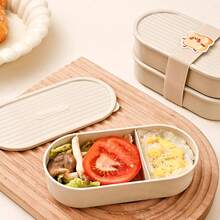 2pcs/Set 730ML Stackable Plastic Divided Lunch Box, Portable Reusable Oval Bento Box With Cute Cartoon Straps, Fruit Salad Food Storage Container For Meal Prep & Portion Control, Microwave Lunch Container, Suitable For Student And Adult Use In Home - Multicolor - View 9