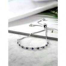 Gem S King - Pulsera de tenis de zafiro creado en azul de 1/2 quilates para mujer plata de ley 925 corte redondo 2 5 mm piedra natal de piedras preciosas pulsera ajustable para mujer fácil - como en la foto - Ver 6