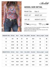 Acelitt Blusa de manga larga con cuello alto, ajustada, con estampado de flores de rosa y malla, adecuada para primavera y otoño de uso casual - Multicolor - Ver 4