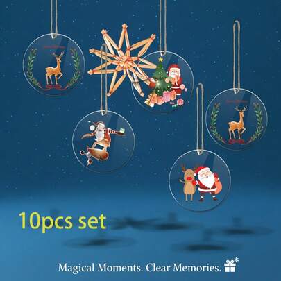 Bộ 10/20/30 chiếc đĩa trang trí trong suốt, chất liệu acrylic, thích hợp để trang trí Giáng sinh kèm sticker và tranh vẽ.