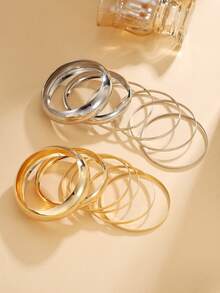 RINTOLER 6件套复古夸张多层叠戴手镯套装，厚实耐用的光滑合金手镯，适合日常佩戴，是馈赠亲朋好友的绝佳礼物。 - ZJ15907-6件手鐲 - 查看 4