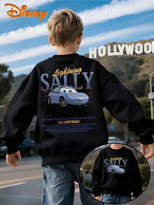 Retro Disney Pixar Cars Graphic Sweatshirt, Oversized Silhouette, Bold Sally Carrera Print, Breathable & Warm, Great For Layering, Unisex - màu đen - Xem 1
