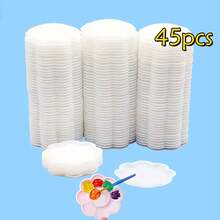 20/35/50pcs Mini Flower Shaped Plastic Painting Palettes - Art Oil Painting Trays For Watercolor, Acrylic And Oil Painting Mediums - White - View 22