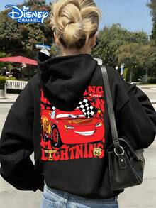 Sudadera con capucha de mujer de Disney con estampado de dibujos animados de Mickey y sus amigos en letras de doble cara. Estilo otoño/invierno. Sudadera con capucha suave, cómoda y cálida. Perfecta para uso diario, compras y viajes. - Negro - Ver 3