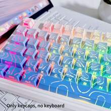 130+ Keycaps Set, Gradient Foggy Blue Contour Line Keycaps (Keycaps Only), Crack Lighting Side-Printed Keycaps Compatible With 104/98/87/75/68/64/61 Keys - Baby Blue - View 3