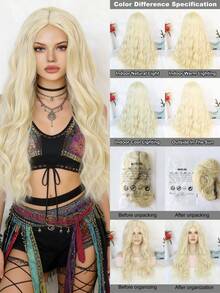 柔软耐热长卷发假发，两种颜色可选（亮红色/铂金色），自然逼真，适合日常和派对佩戴 - 彩色 - 查看 4