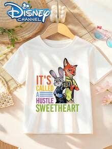 Disney Zootopia Judy & Nick Kids' Summer Short-Sleeve T-Shirt Fun Print Unisex Casual Top - trắng - Xem 6