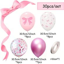15/30 piezas de globos de 12 pulgadas con estampado de lazos en rosa y blanco, globos metálicos con brillo dorado y rosa, adecuados para fiestas de cumpleaños de niñas, despedidas de soltera, cumpleaños con tema de lazos, duchas nupciales, bodas, decoración de aniversario - Rosa metalizado - Ver 9