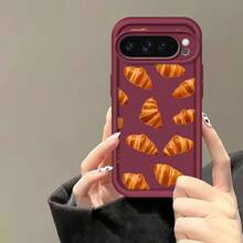 携帯電話ケース - 楽しいクロワッサンデザインのソフトケース、4色展開、 Pixel 9、Pixel 9 Pro、Pixel 9 Pro XLに対応、落下防止機能付きき。  Pixel 8A、9A、10、 11/12/13/14/15/15pro/15 Plus/15 Promax/11pro/12pro/13pro/14pro/12mini/13mini/11promax/12promax/13promax/14promax/14plus/5に対応。 - バーガンディ - チェックする 2