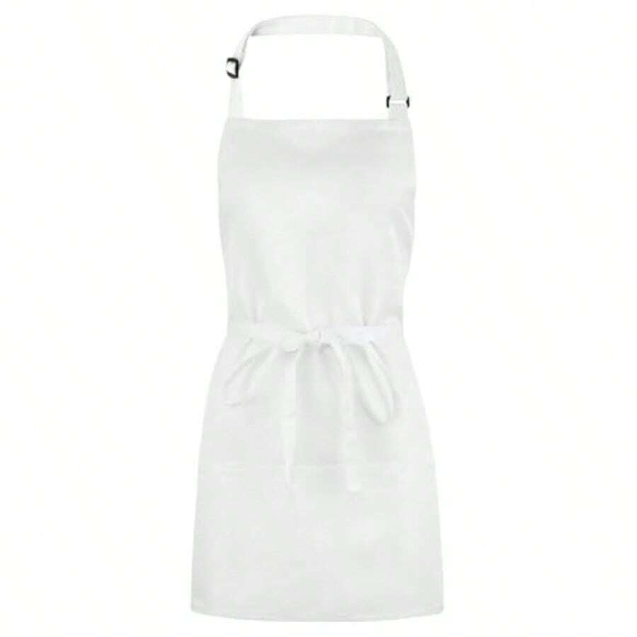 Delantal de chef para hombres y mujeres, delantal profesional de camarero/a con 3 bolsillos, delantal blanco corto ajustable - -Blanco- - Ver 1