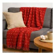 Luxurious Striped Sofa Throw 180x240 Handmade Decoration - Red With White Line - View 5