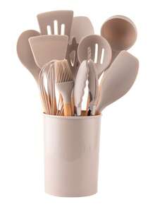 Wooden Handle Silicone Cooking Utensils, Heat Resistant Kitchen Silicone Whisk - Multicolor - View 1