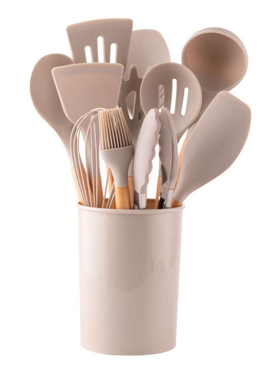 Wooden Handle Silicone Cooking Utensils, Heat Resistant Kitchen Silicone Whisk - Multicolor - View 1