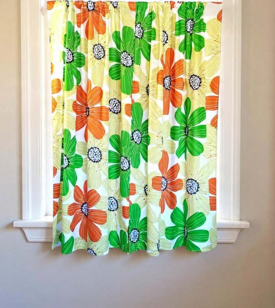 CORTINA PARA VENTANA FLORAL UN PAR - Verde Lima - Ver 1